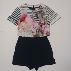 Ted Baker Women's Floral Stripe‎ Playsuit Romper US Size 2 (Ted Size 0) Zip Back